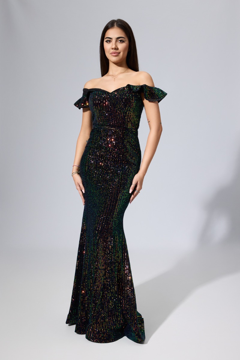 Rochie de ocazie din catifea neagra cu paiete cu reflexii Valetta