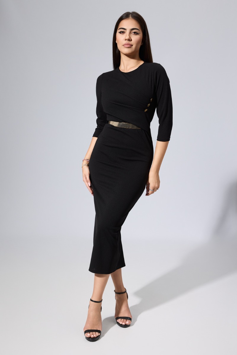 Rochie de ocazie din licra cu butoni aurii Imari Neagra