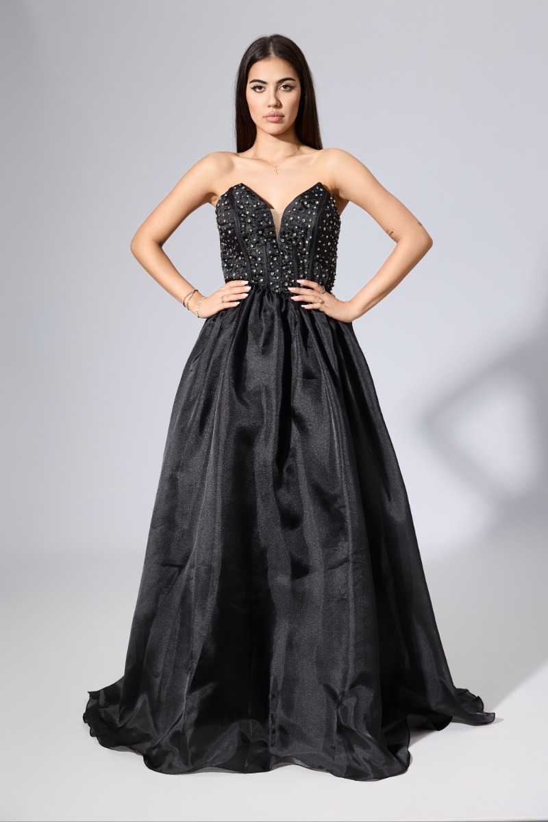 Rochie de ocazie premium din voal cu strass-uri la bust Esplendida Neagra