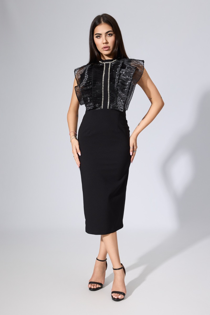 Rochie de ocazie cu volane si strass-uri Linette Neagra