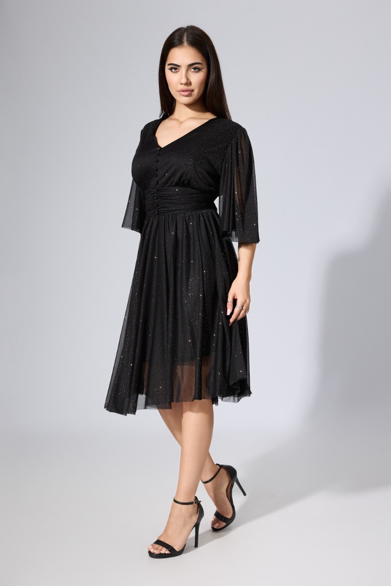 Rochie de ocazie din voal cu sclipici Felicity Neagra