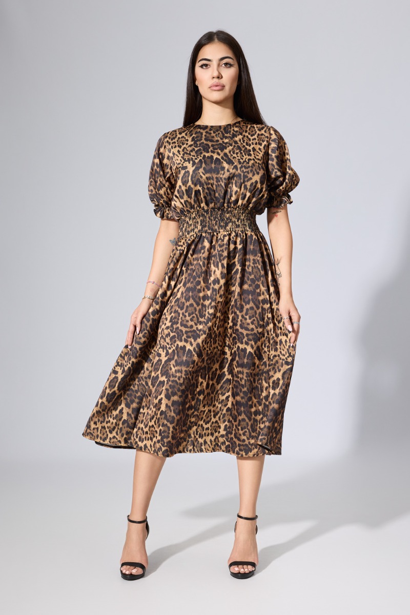 Rochie eleganta din satin cu imprimeu Hava Animal Print