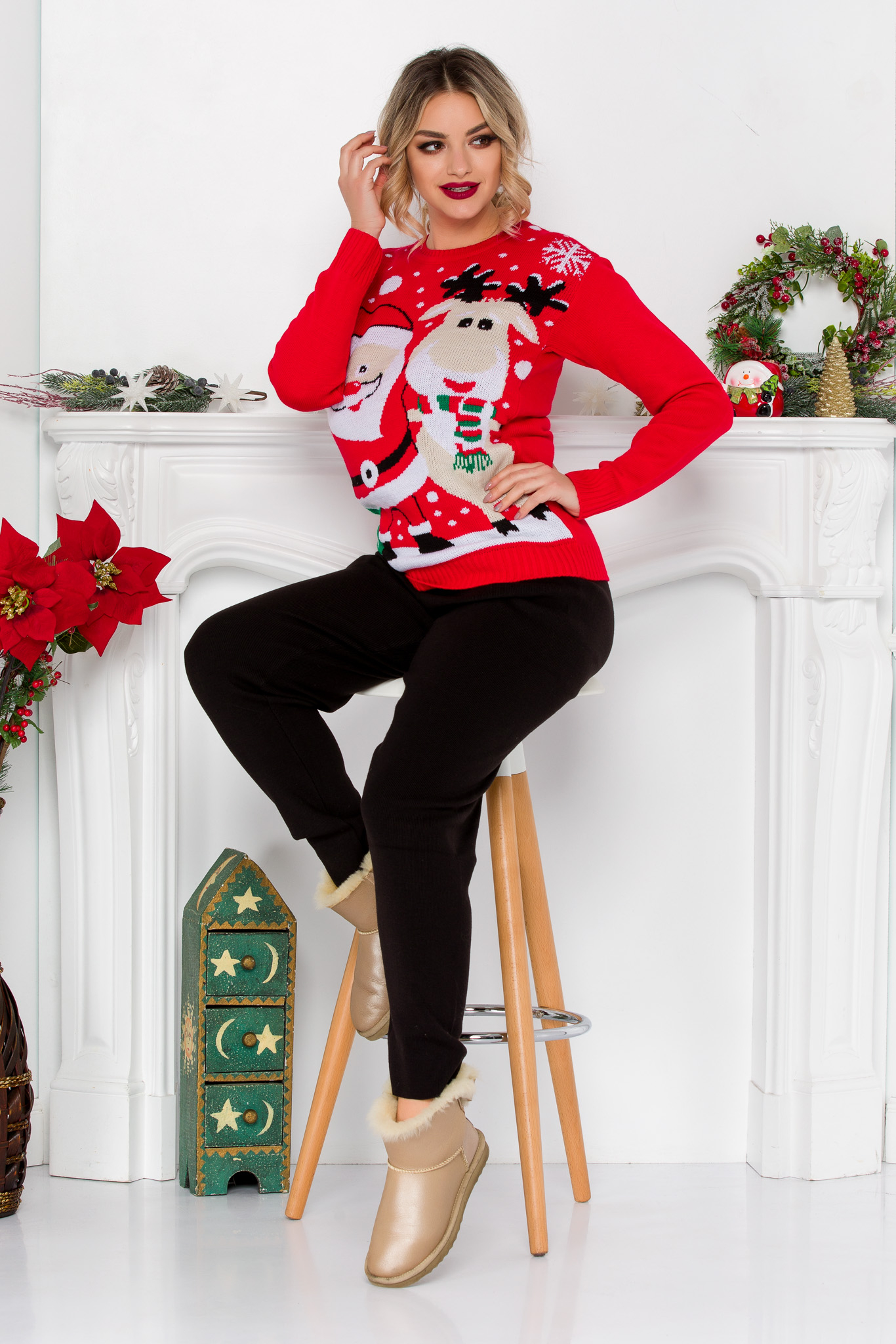 Pulover Santa Claus Rosu