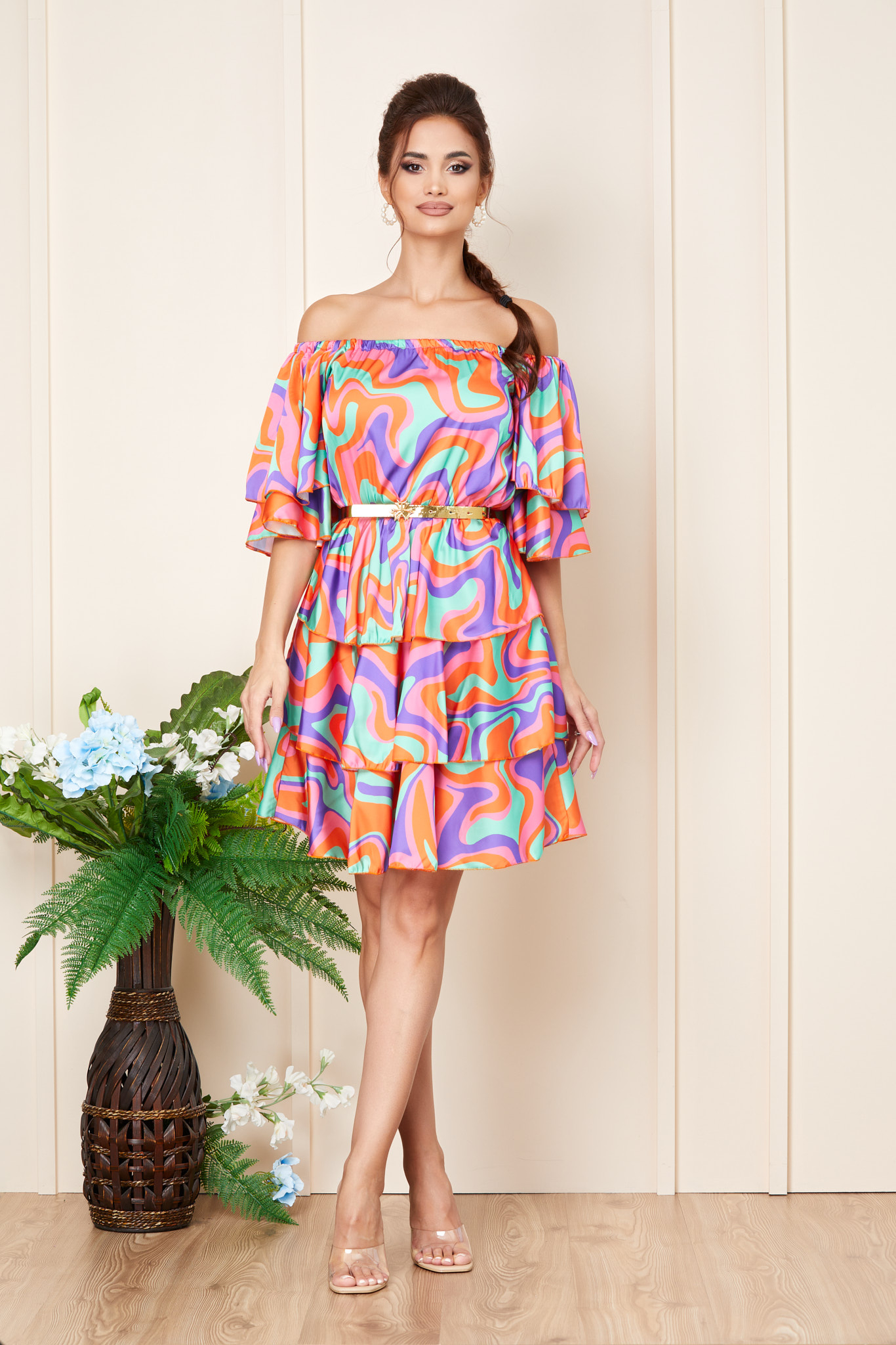 Rochie Moanna Orange Verde Multi
