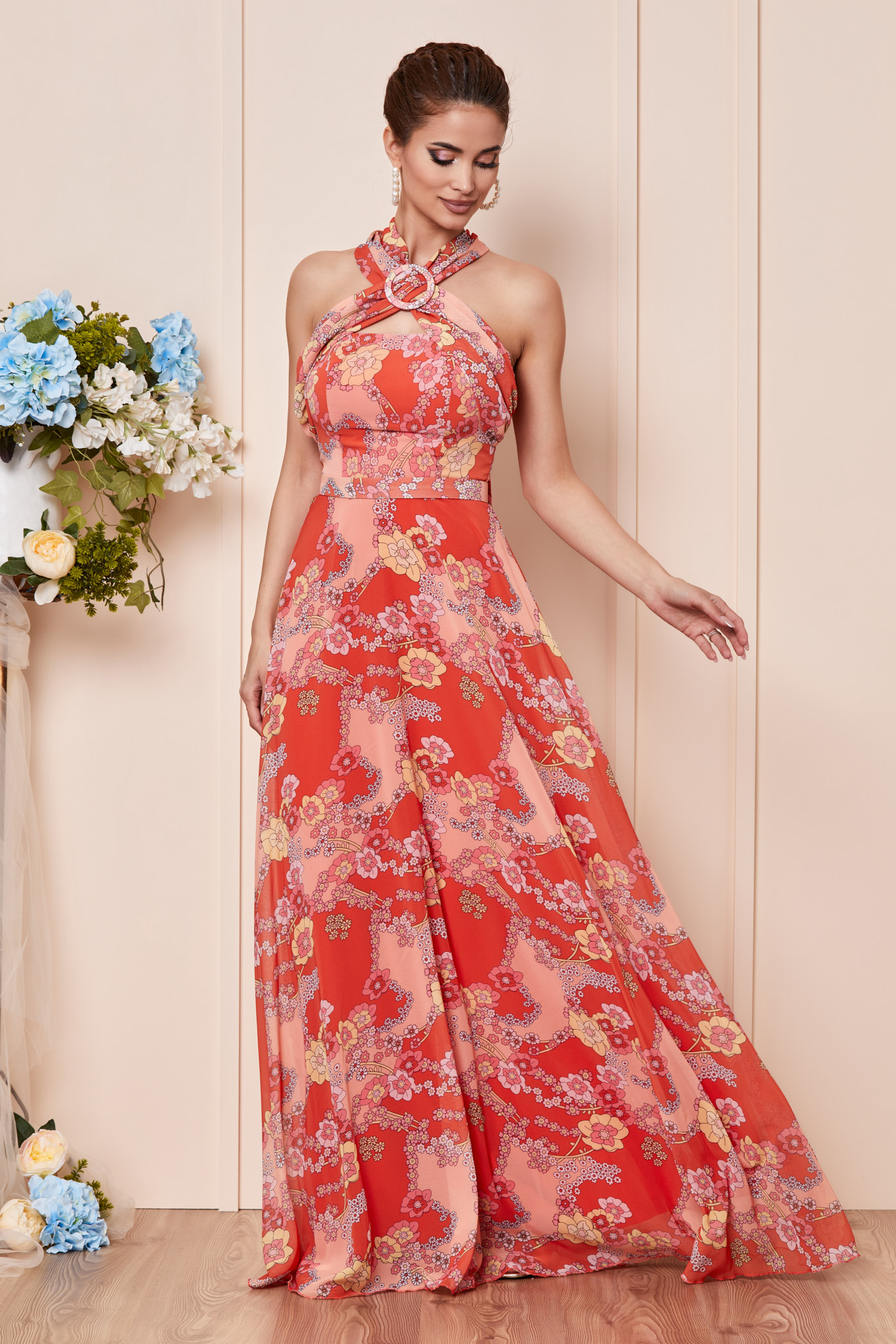 Rochie Rihanna Orange Floral