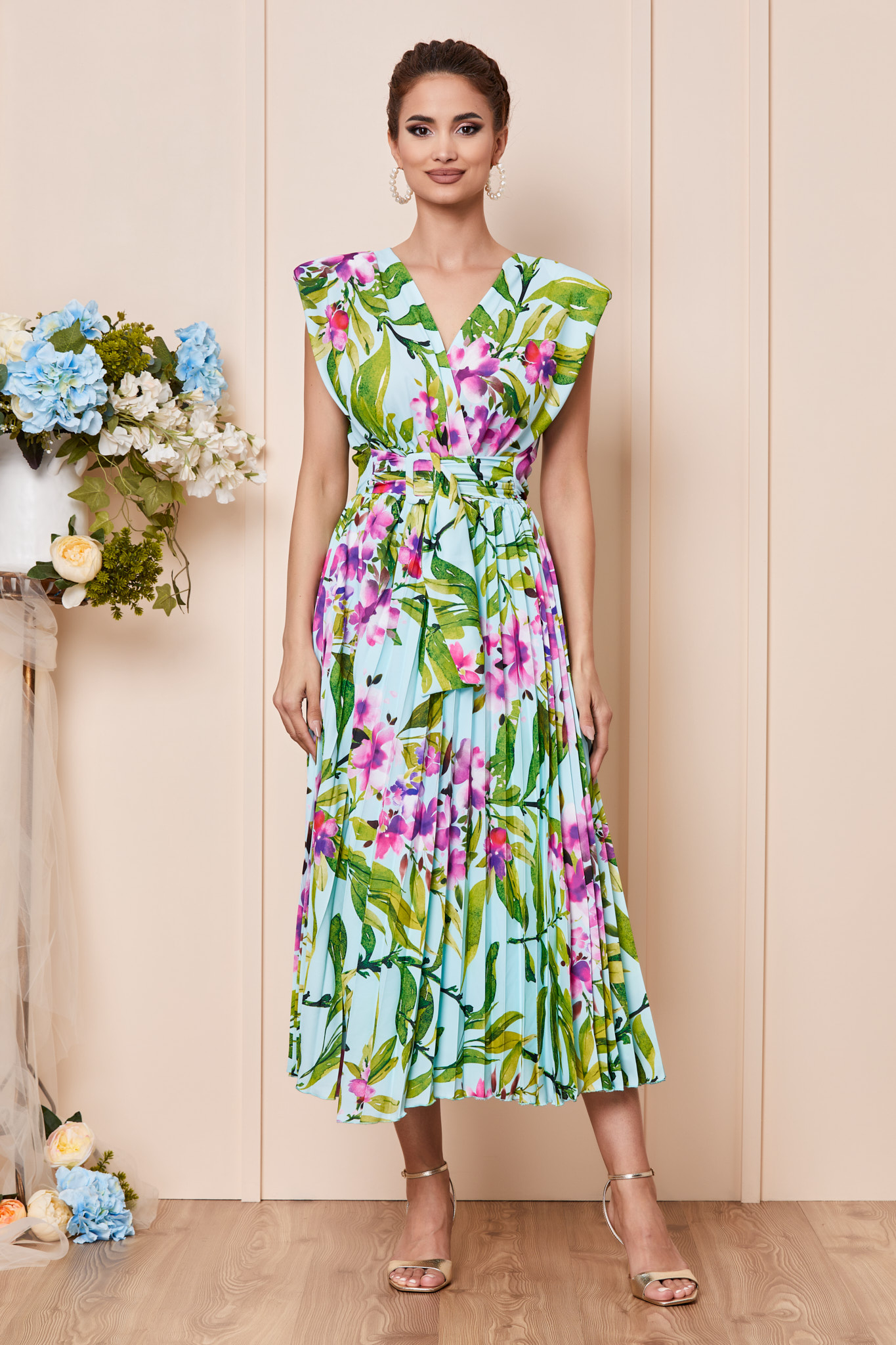 Rochie Carmen Turcoaz Floral