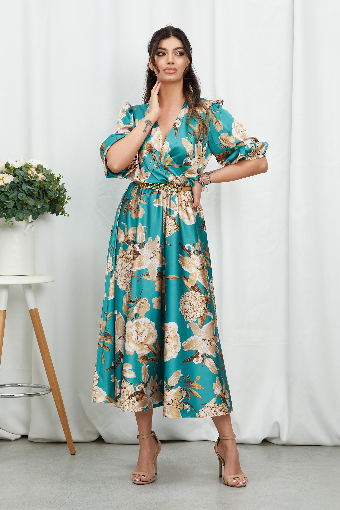 Rochie yolanda verde floral
