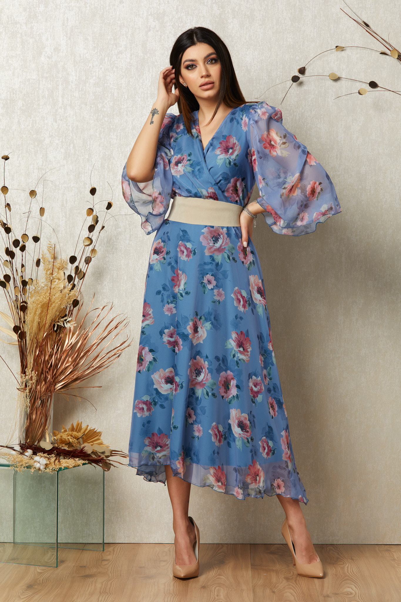 Rochie morgan bleu floral