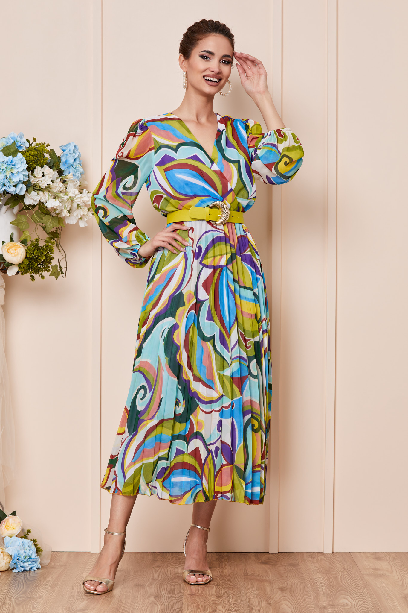 Rochie Ingrid Verde Multicolora