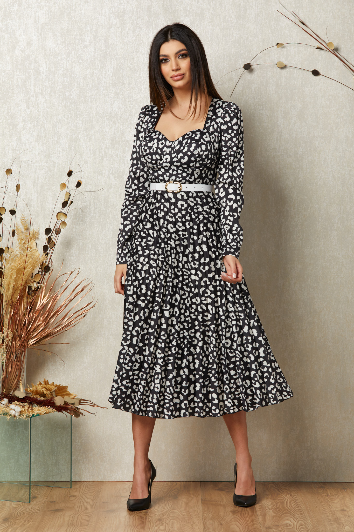 Rochie selena negru animal print