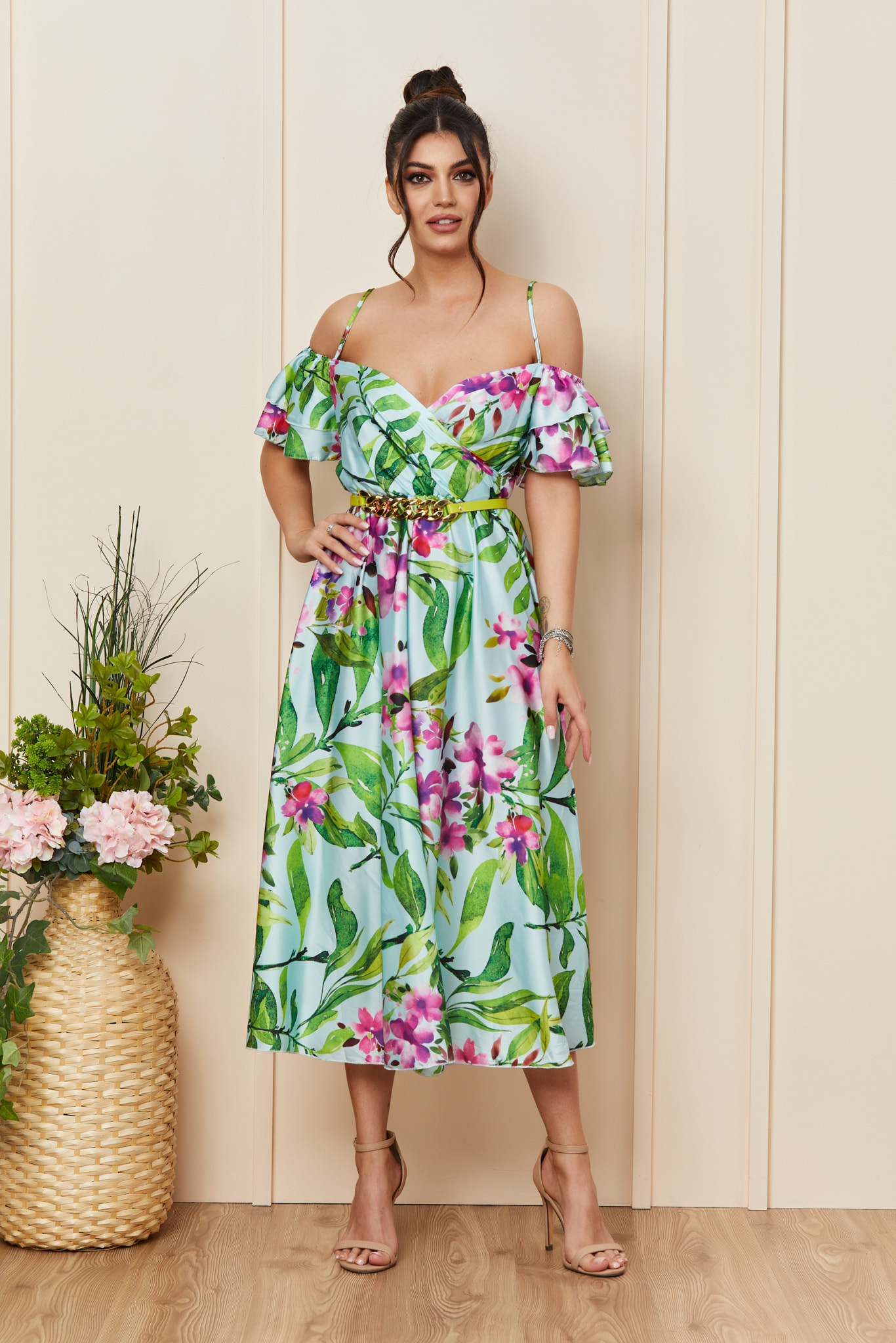 Rochie Ignis Turcoaz Floral