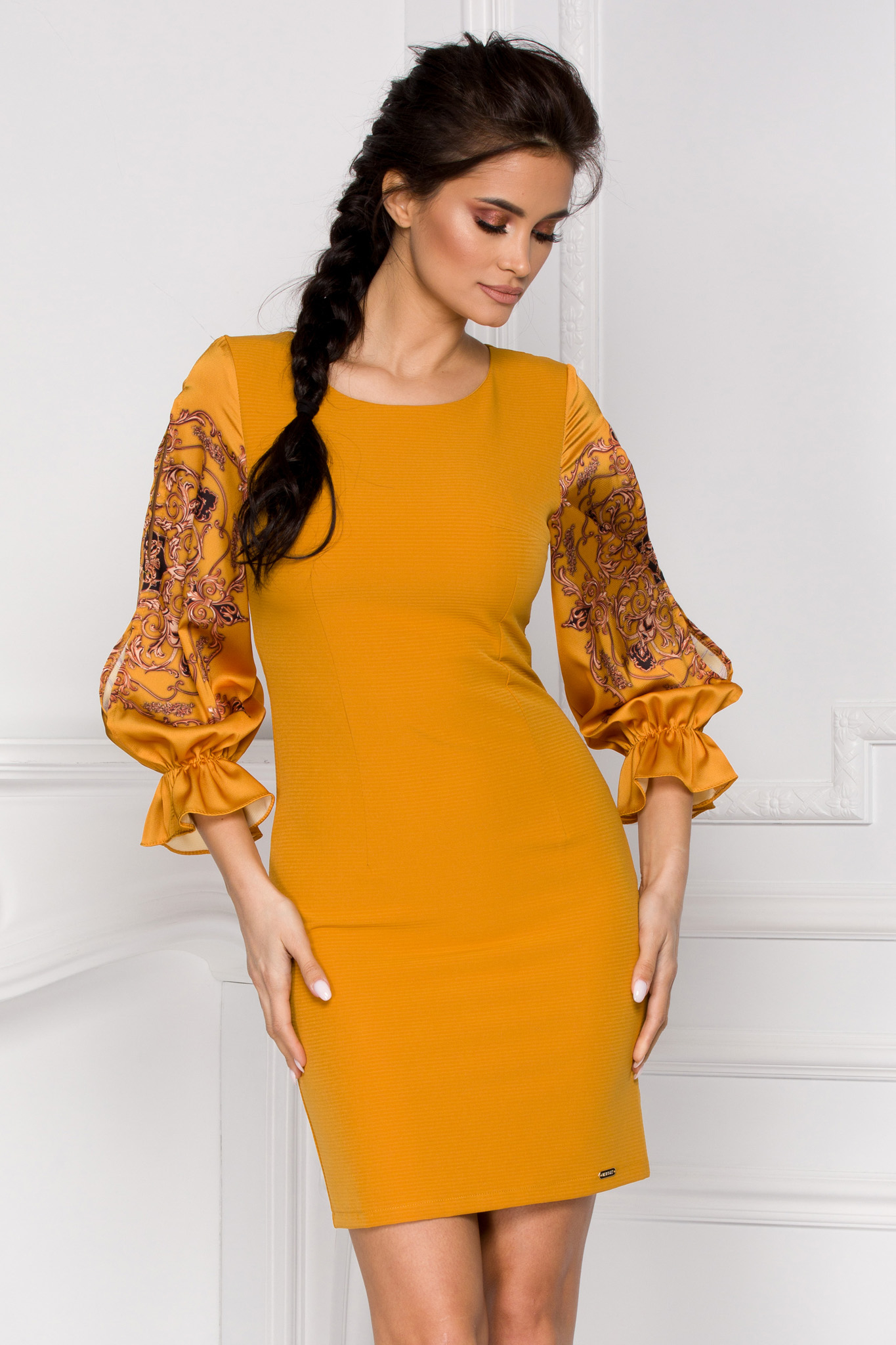 Rochie claudine galbena