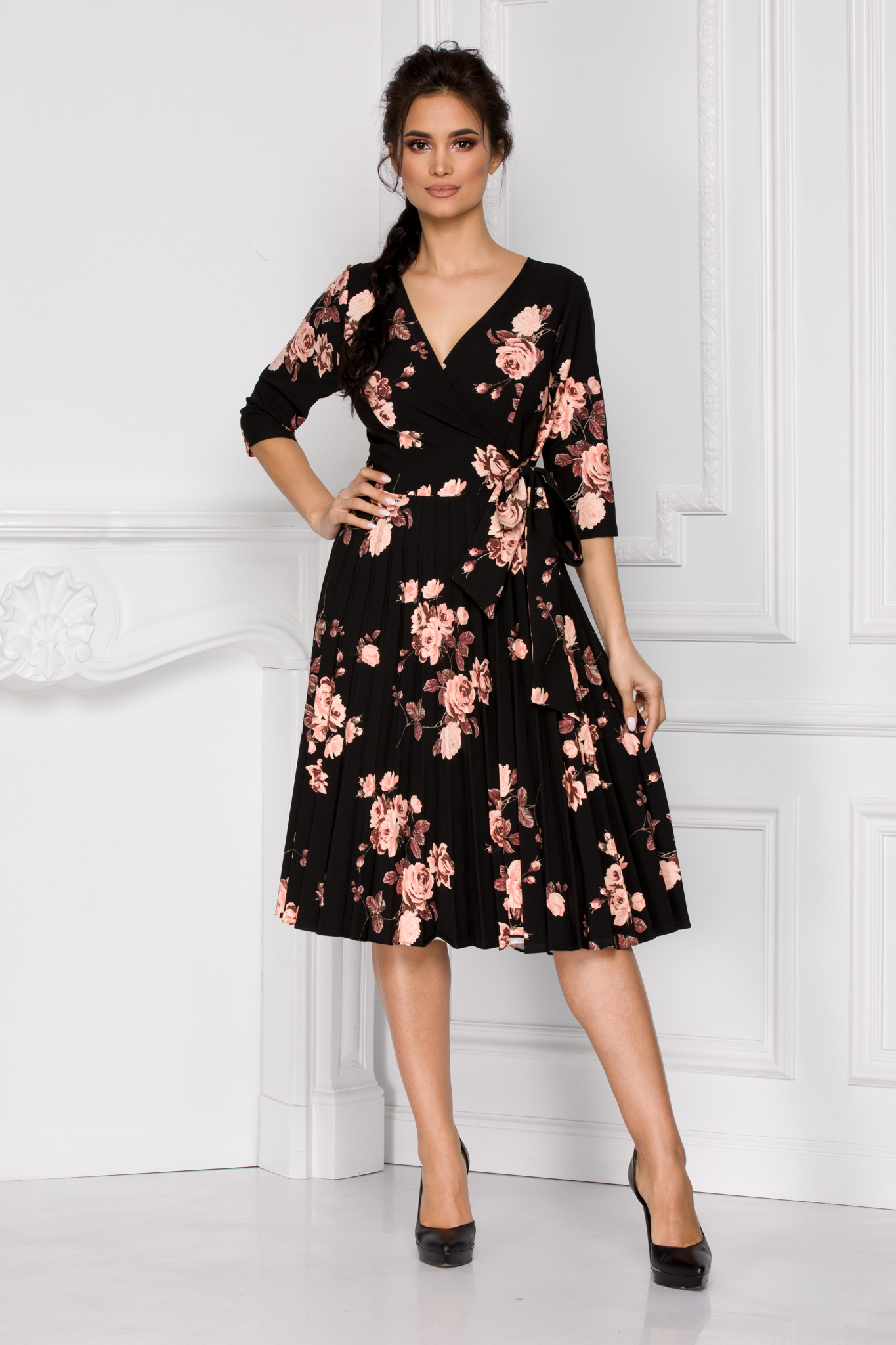 Rochie floreal neagra