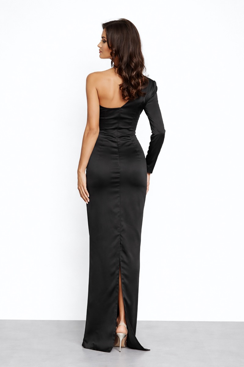 Rochie Athena Neagra 409 lei | Rochie lunga din satin cu strass