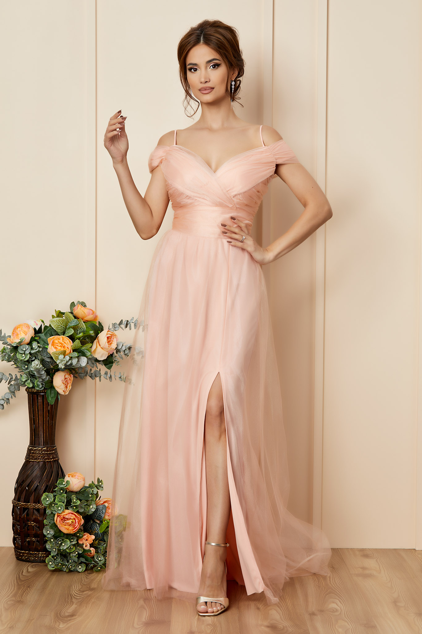 Poze Rochie Celebre Peach zonia.ro 