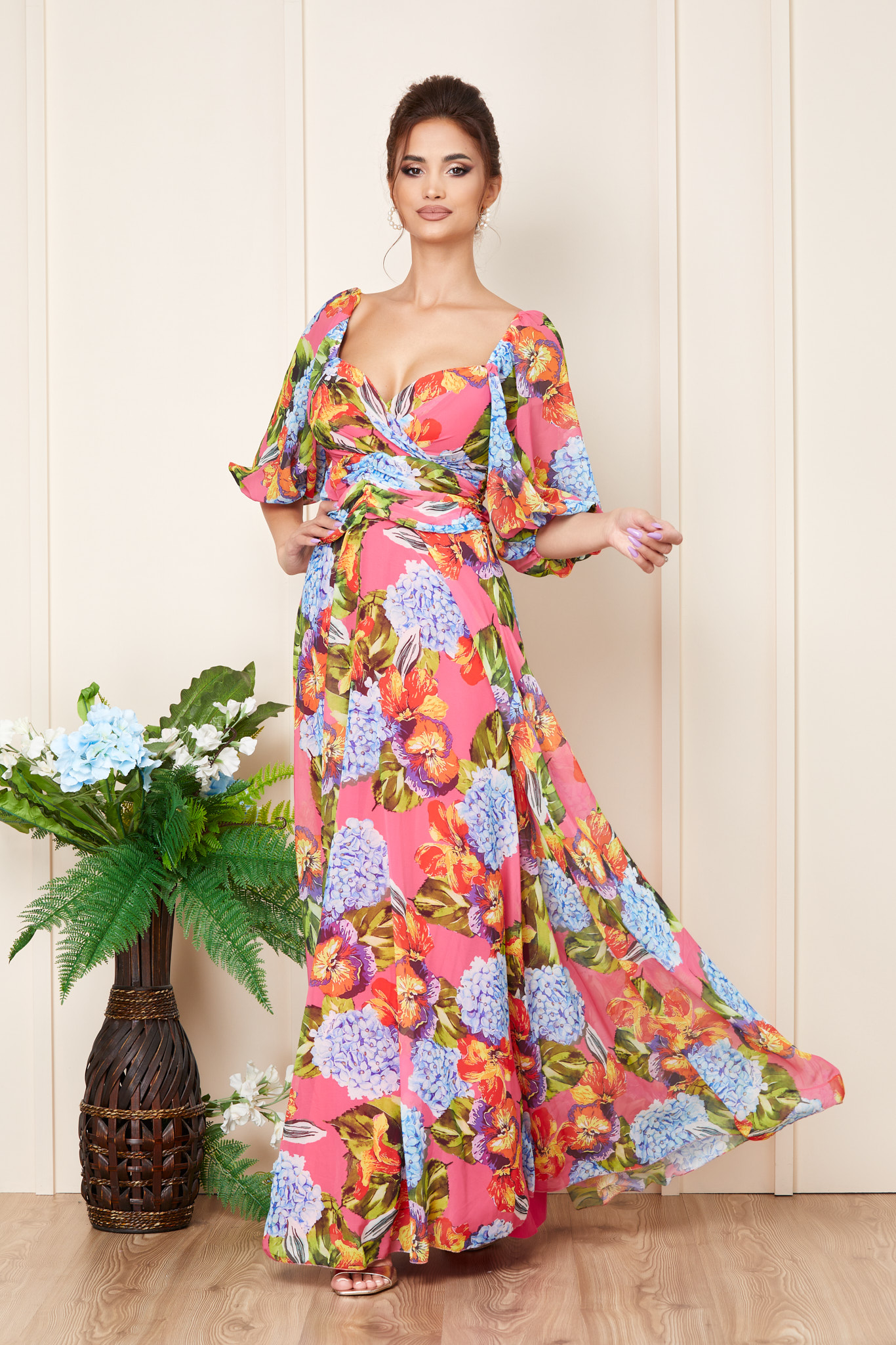 Rochie priscilla roz multicolora