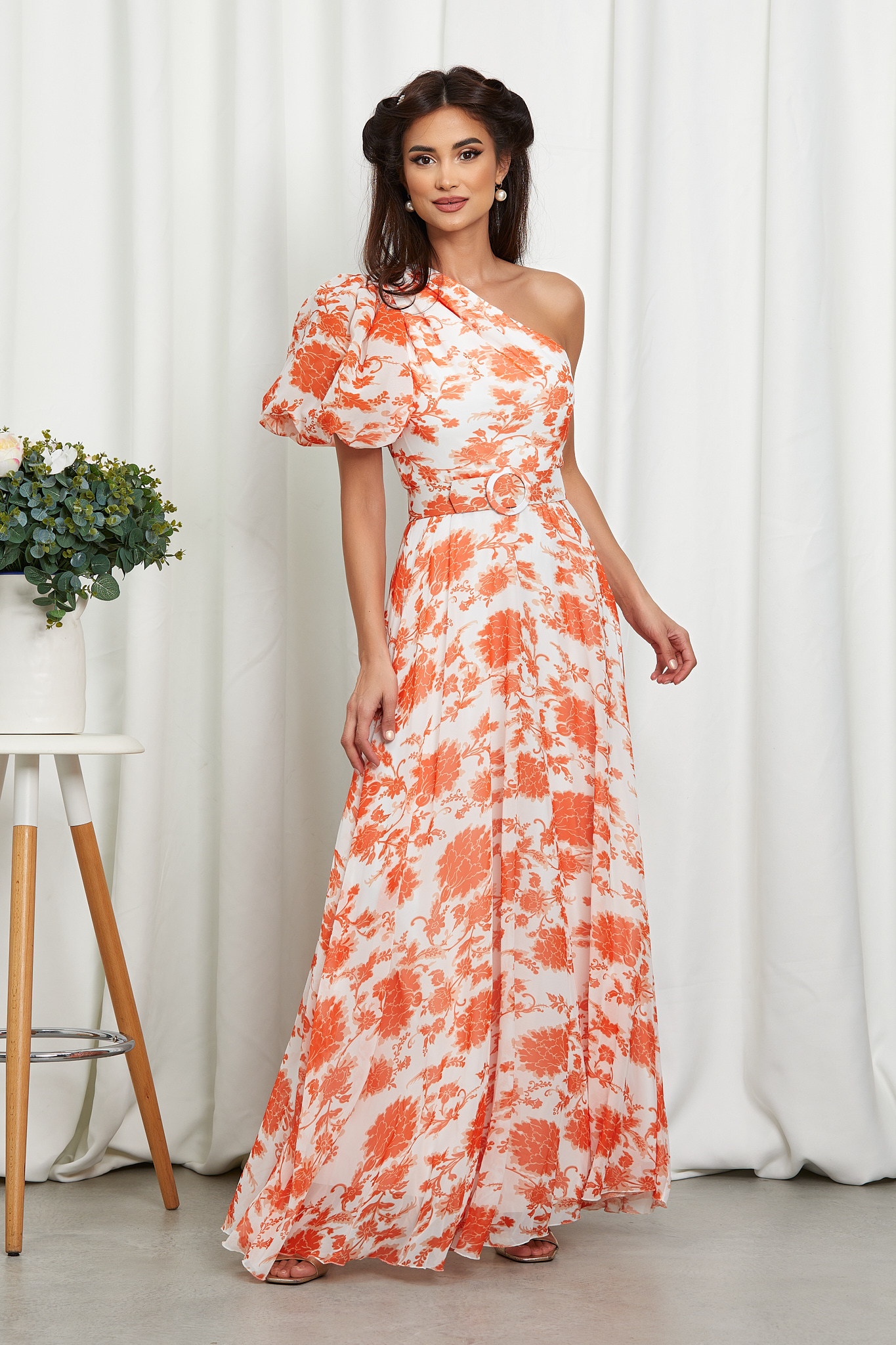 Rochie colorful alb orange floral