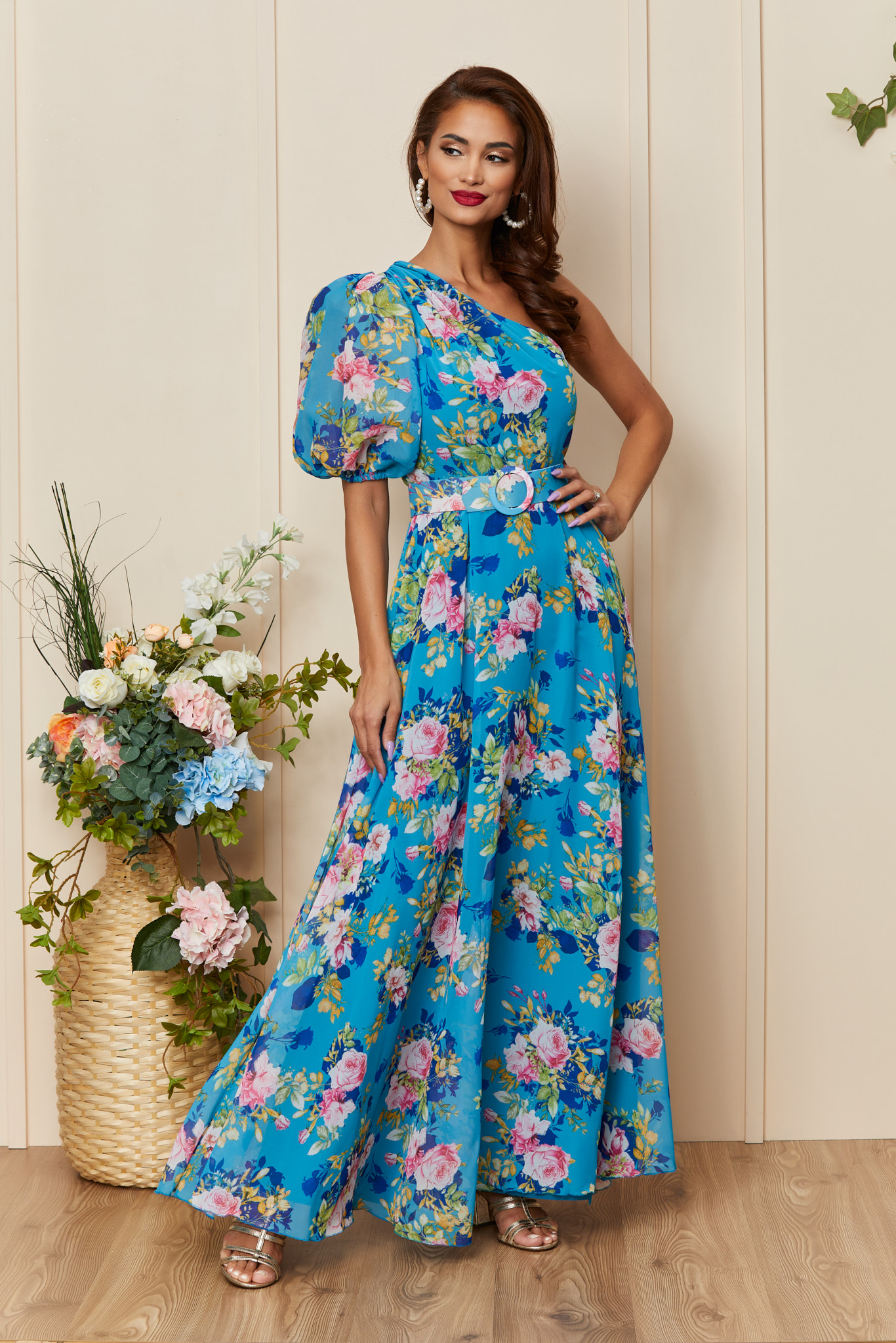 Poze Rochie Colorful Albastru Floral zonia.ro 