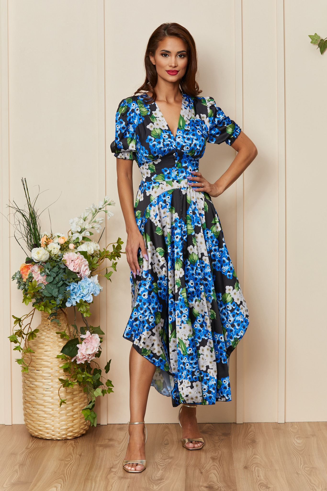 Rochie Edith Albastru Floral Multi