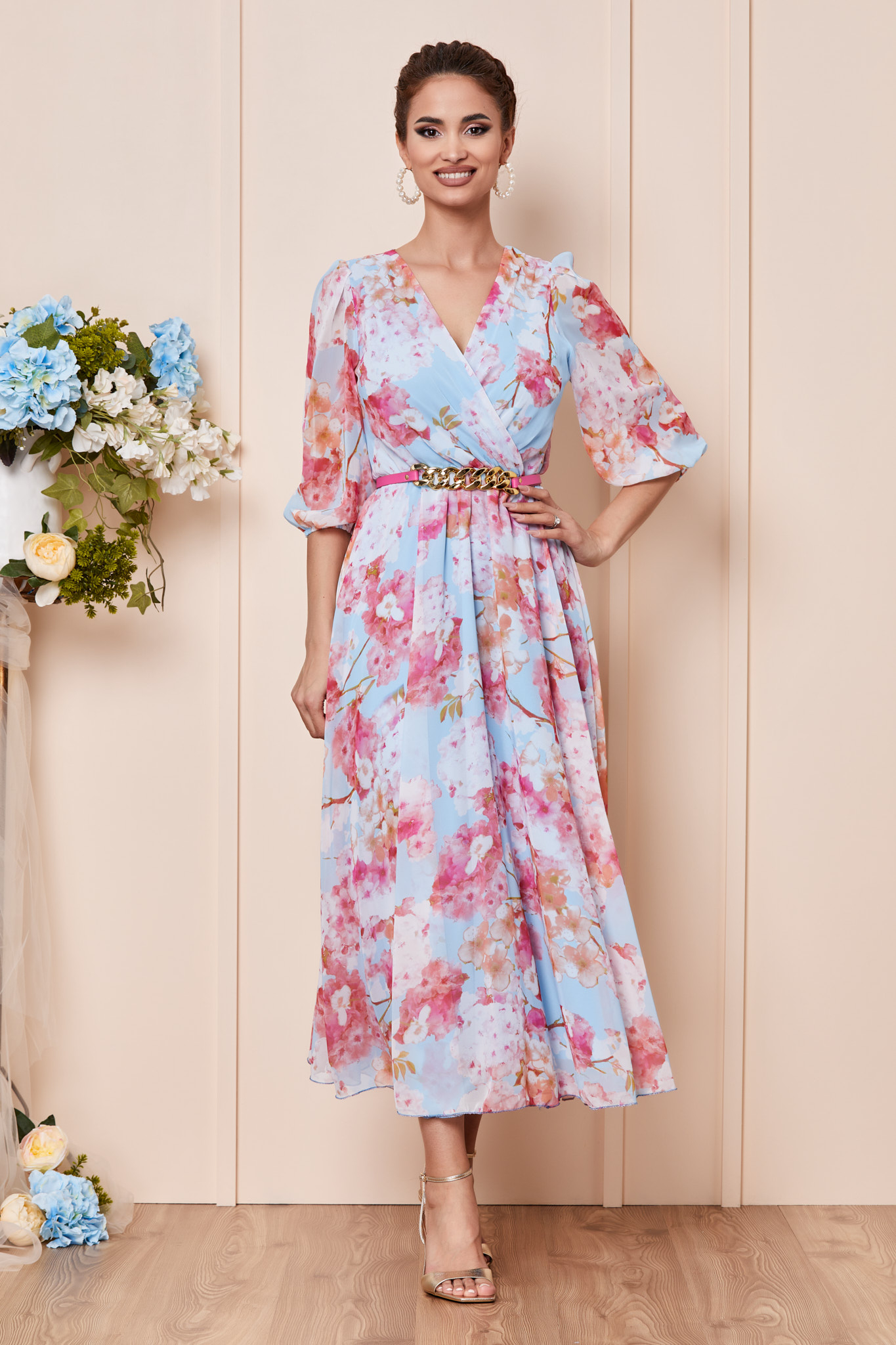 Rochie katya bleu roz floral