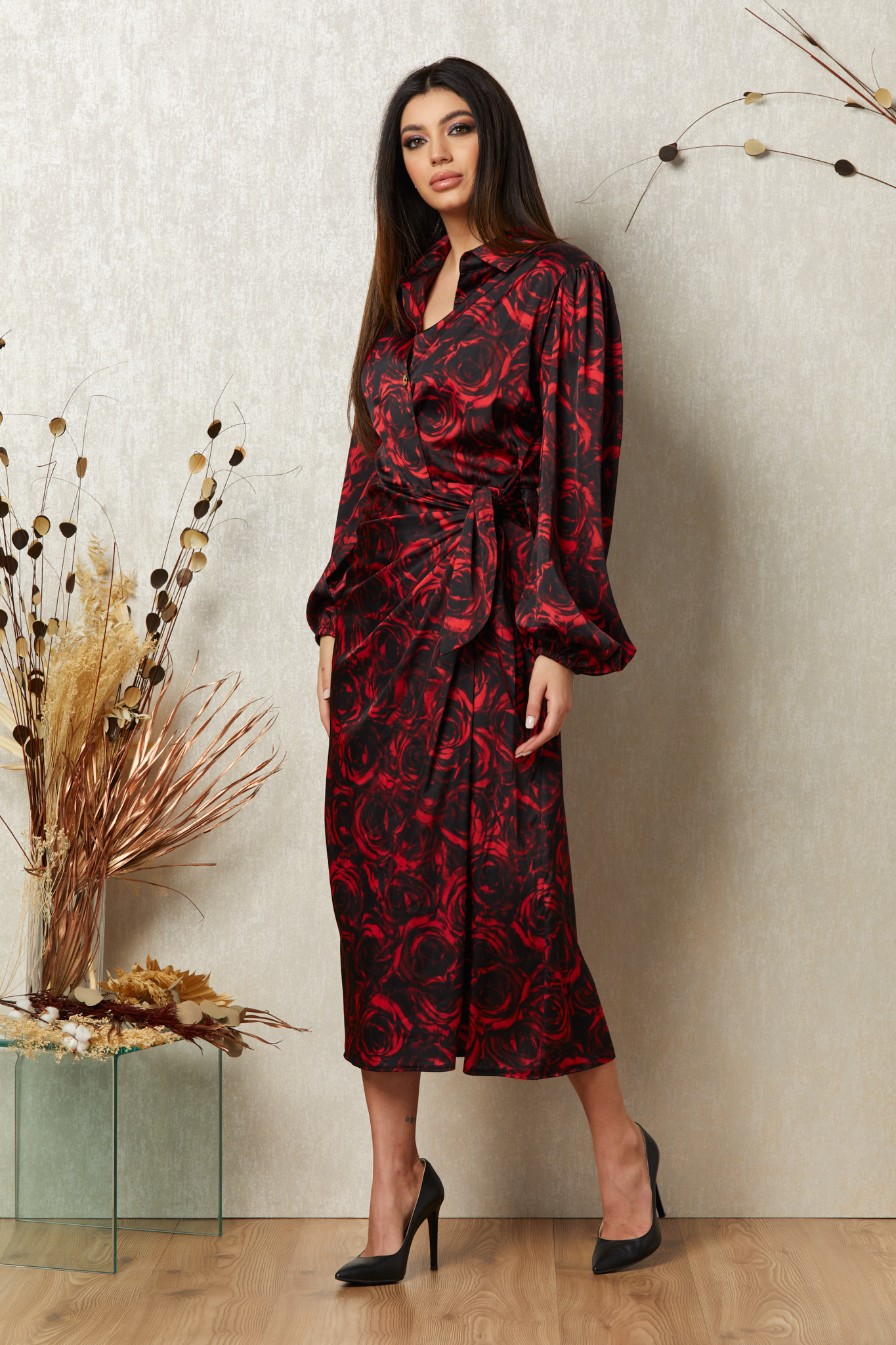 Rochie vicky rosu floral
