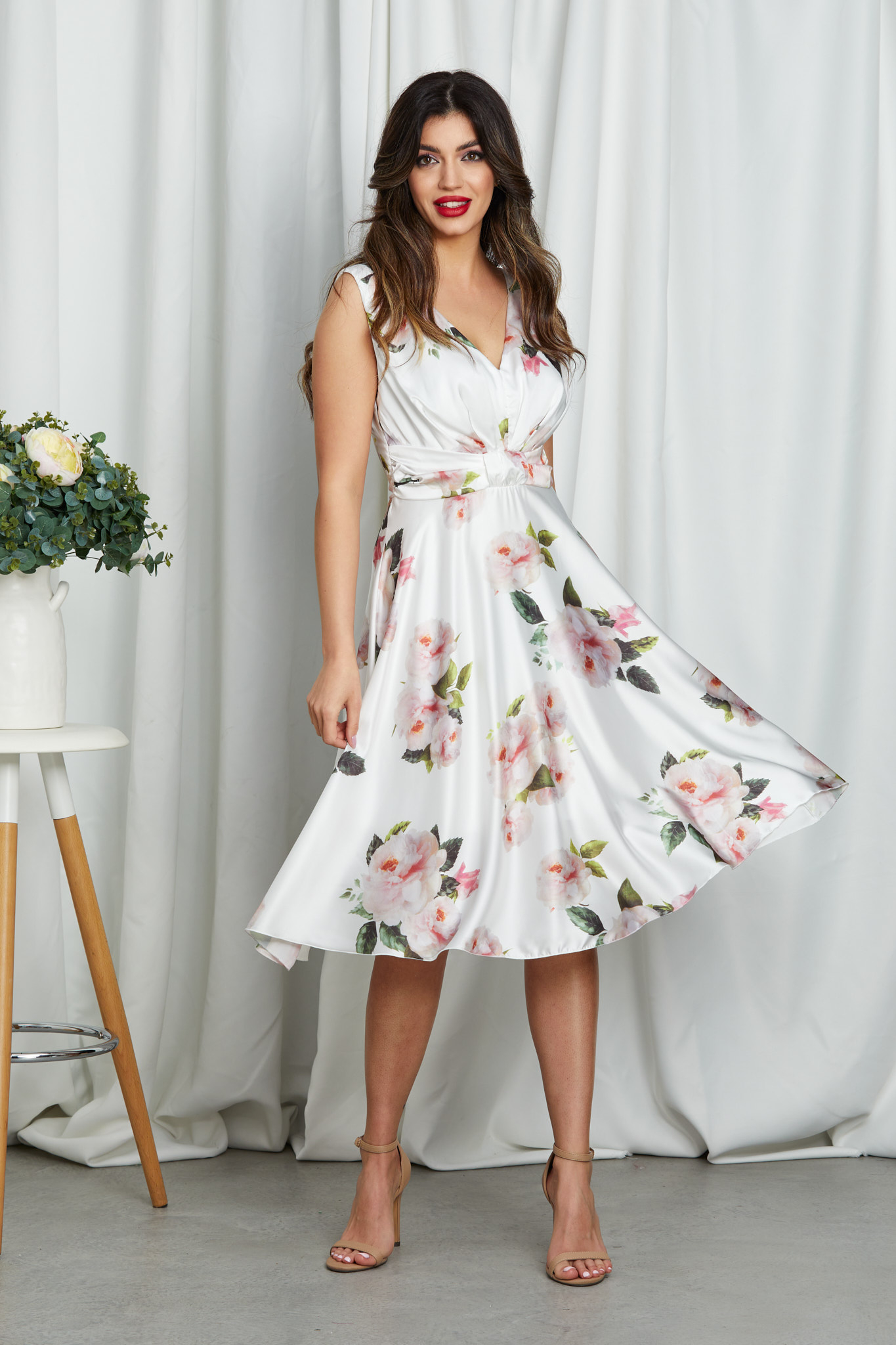 Rochie Flavia Alb Floral