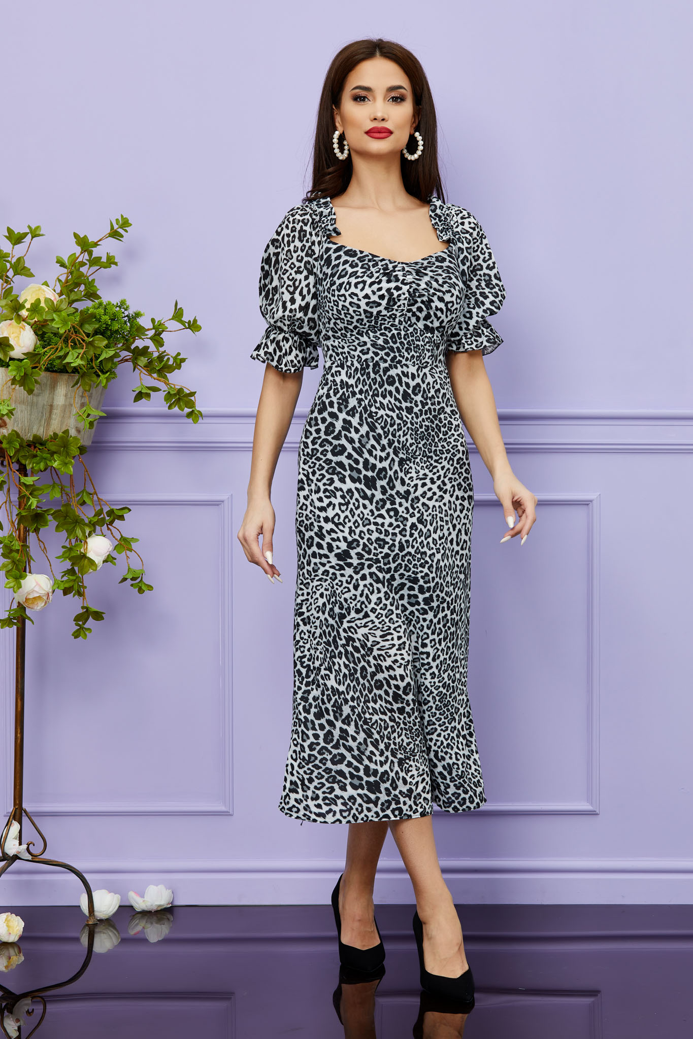Rochie Whitney Negru Animal Print 2023 ❤️ Pret Super zonia imagine noua 2022