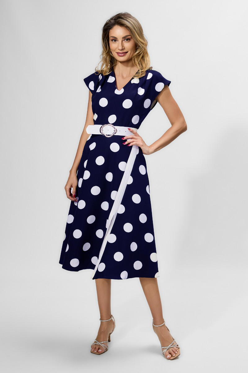 Rochie eleganta cu buline si crepeu Lisbeth Bleumarin