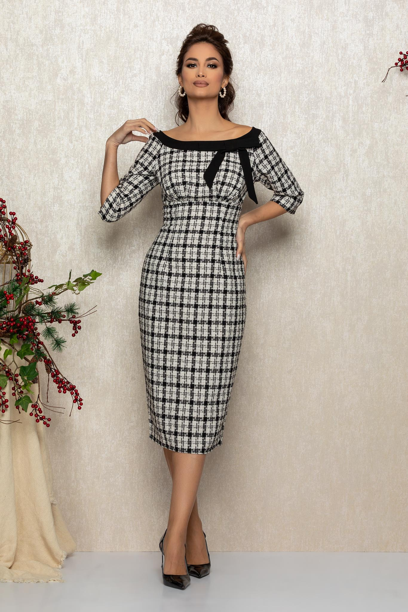 Rochie narya alb bicolora
