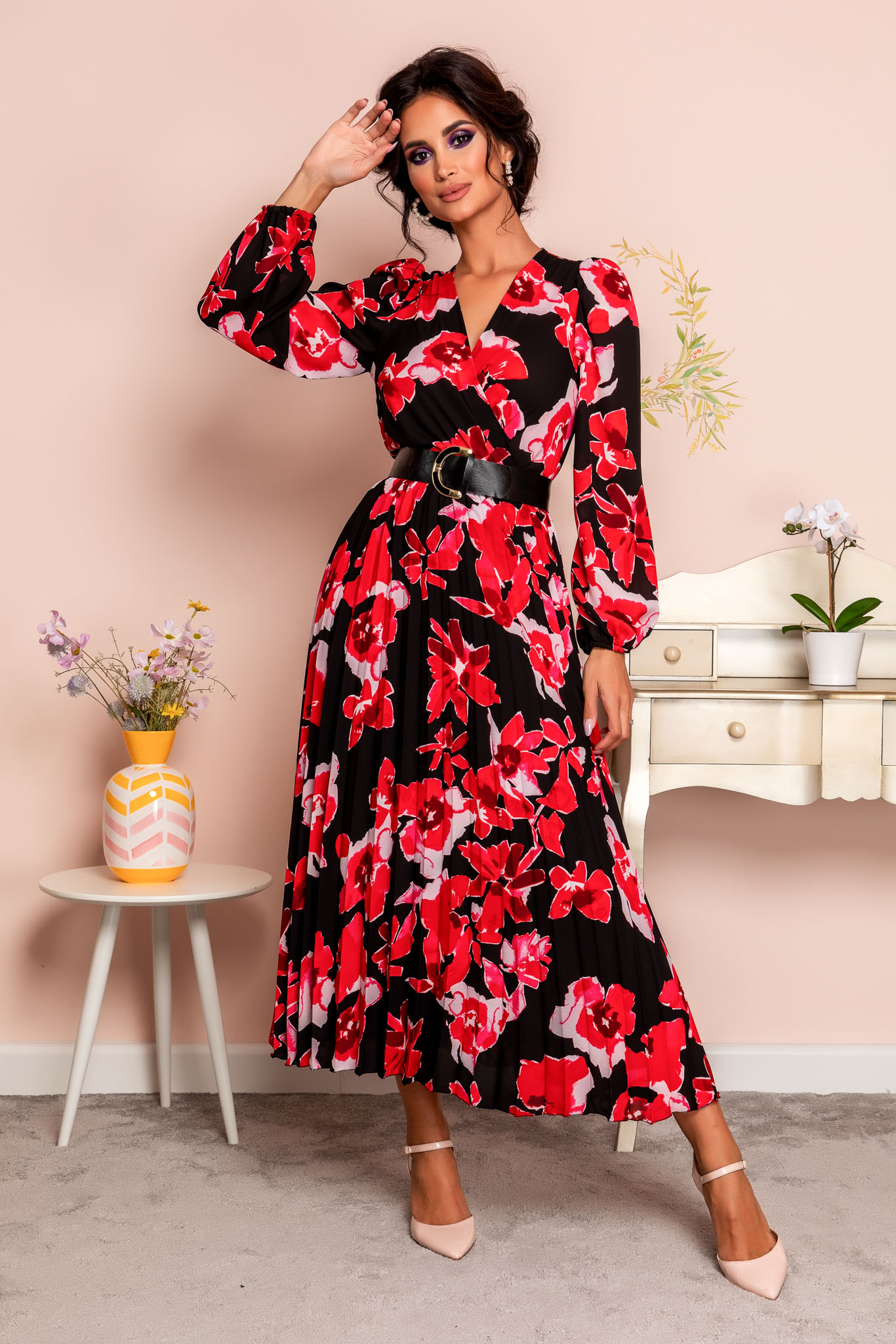 Rochie malina negru floral