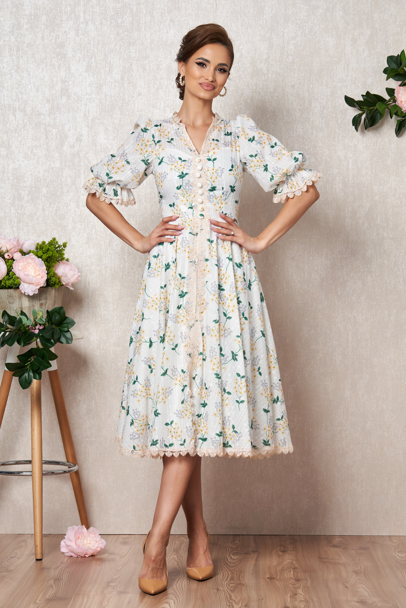 Rochie felice alb floral