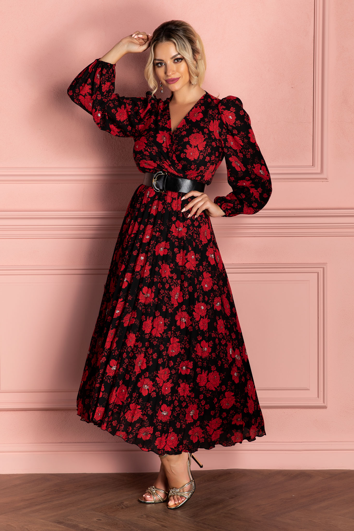 Rochie malina rosu floral
