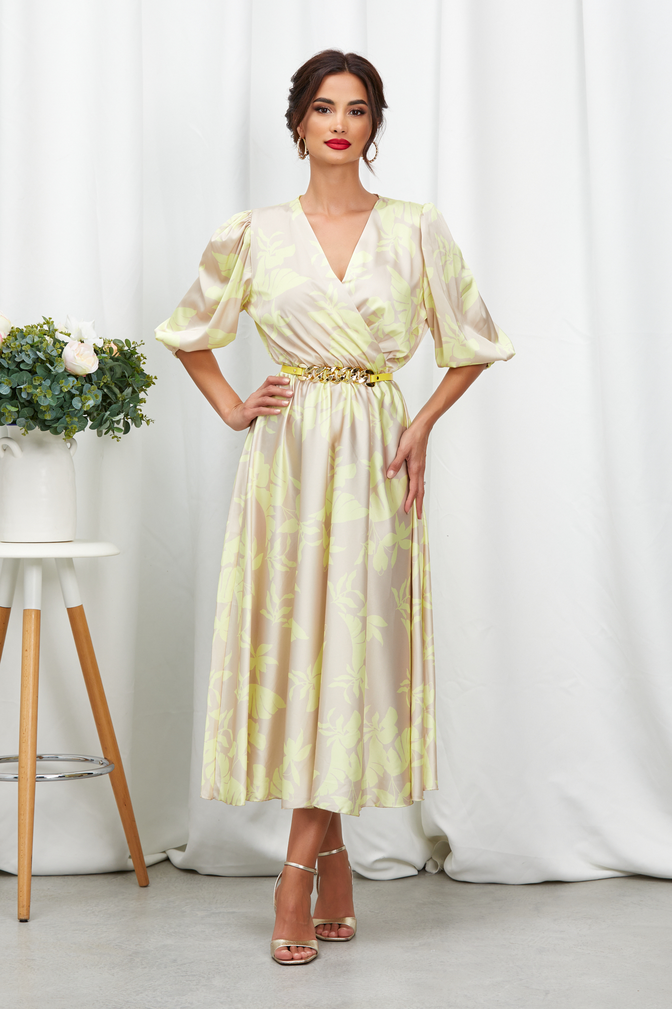 Rochie Yolanda Galben Floral