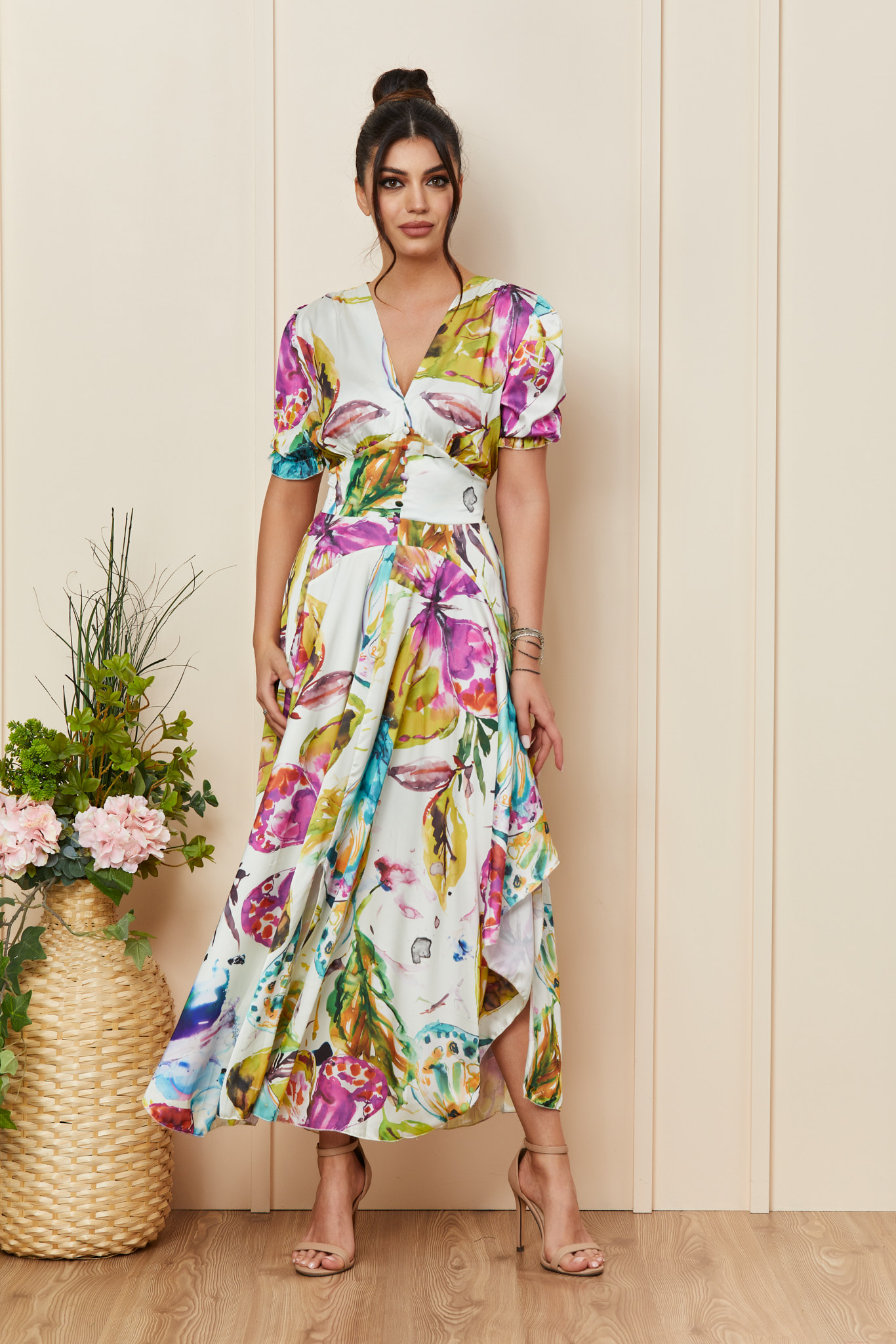 Rochie Edith Alb Pastel