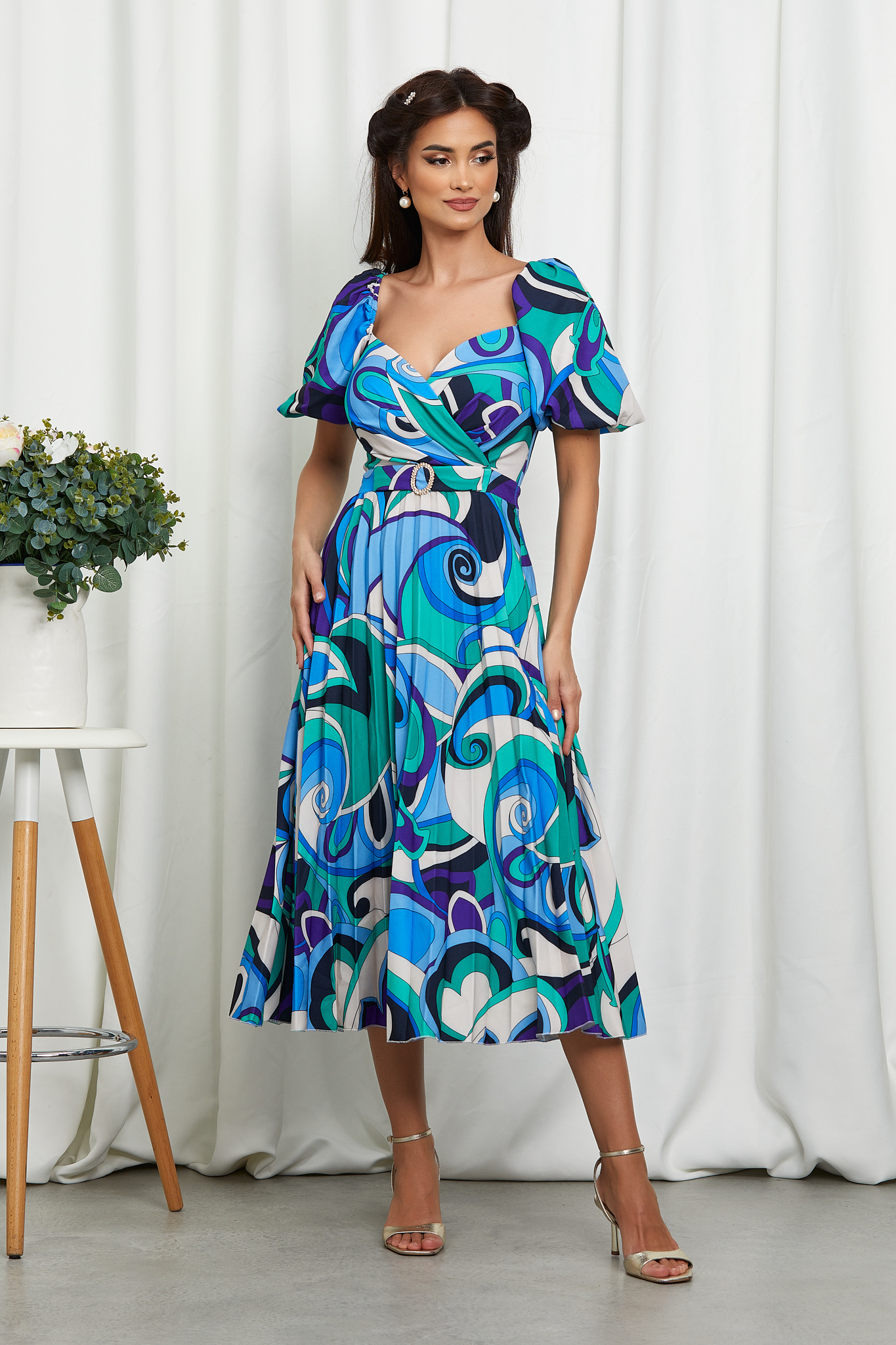 Rochie ylda albastra multicolora