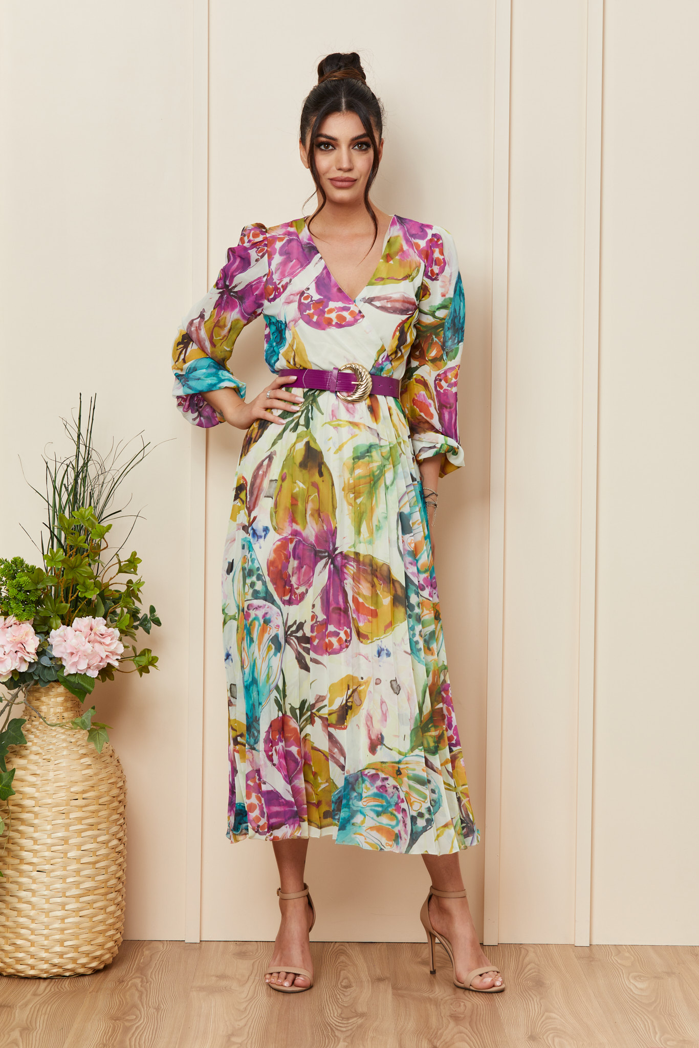 Rochie Ingrid Alb Pastel