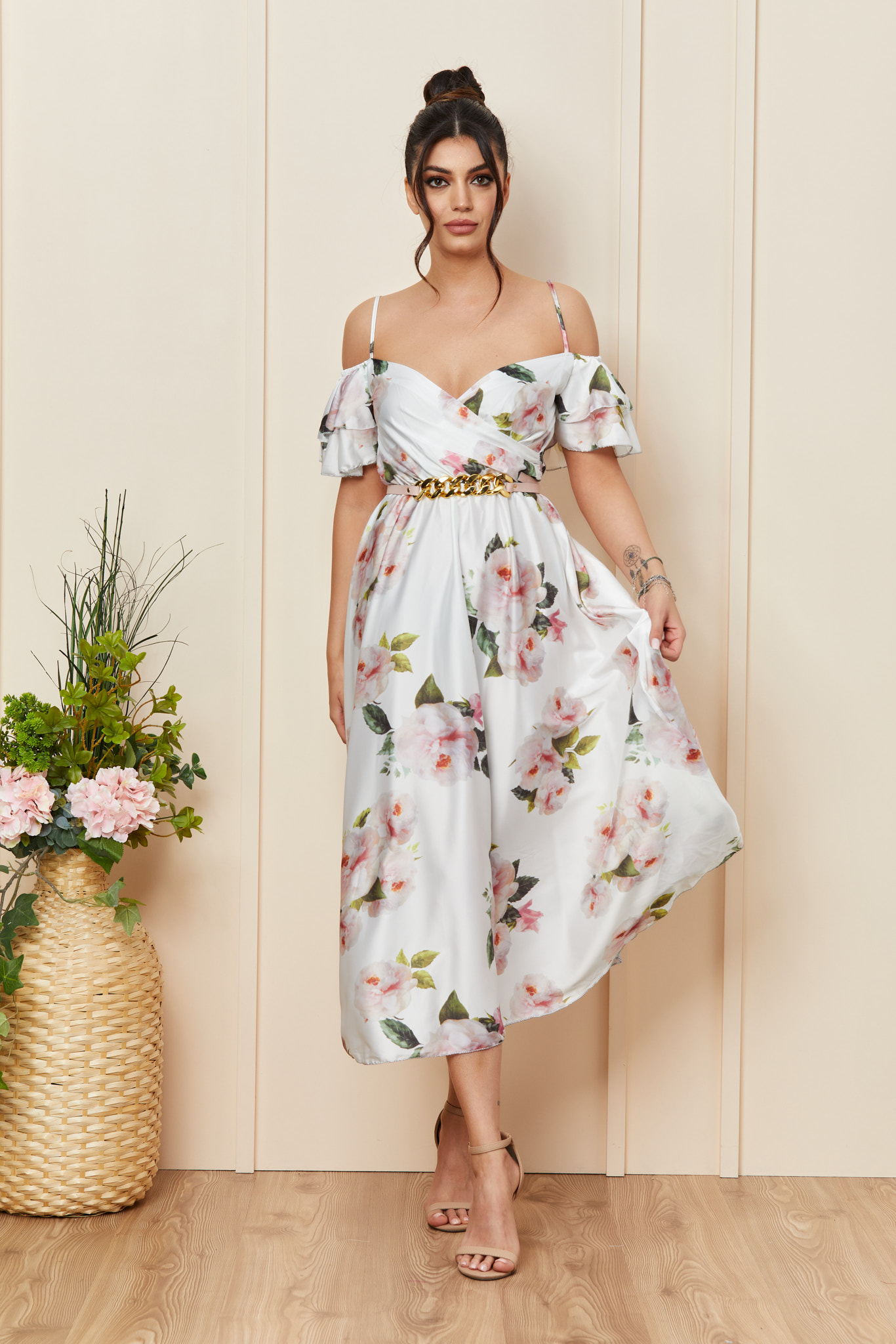 Rochie Ignis Alb Floral alb