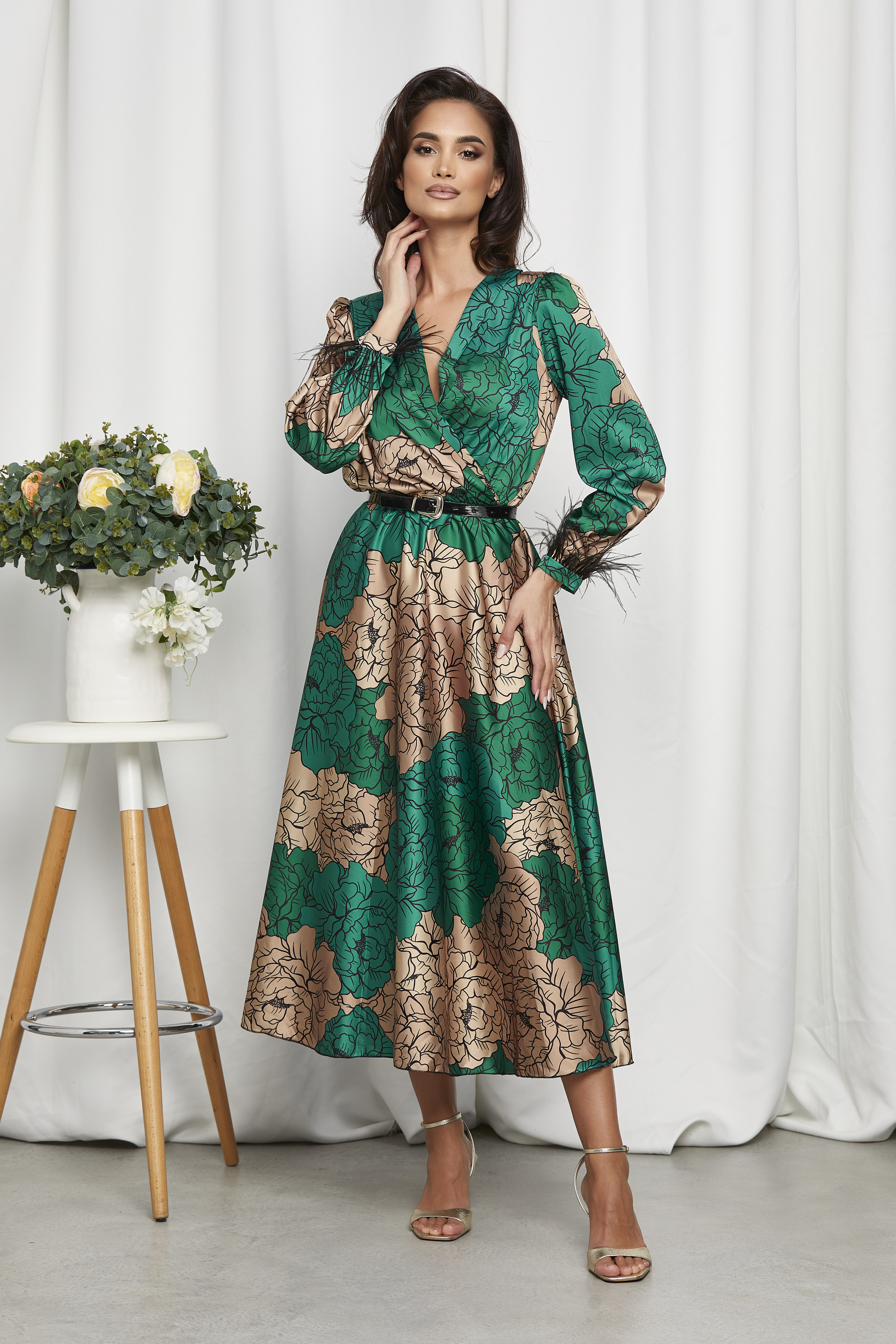 Rochie margo verde bej floral