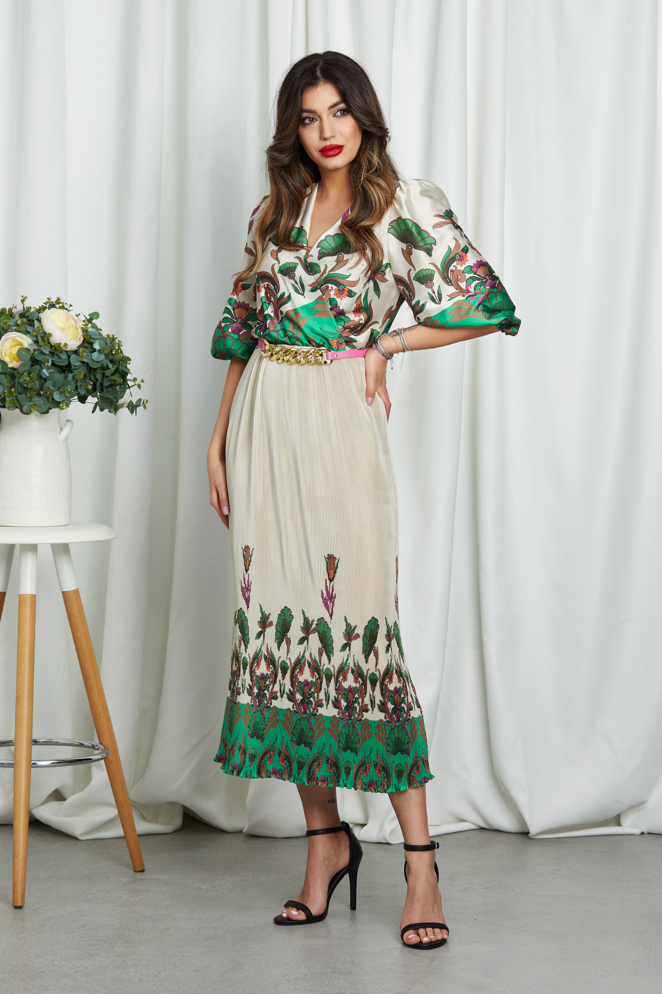 Poze Rochie Louise Verde Floral zonia.ro 