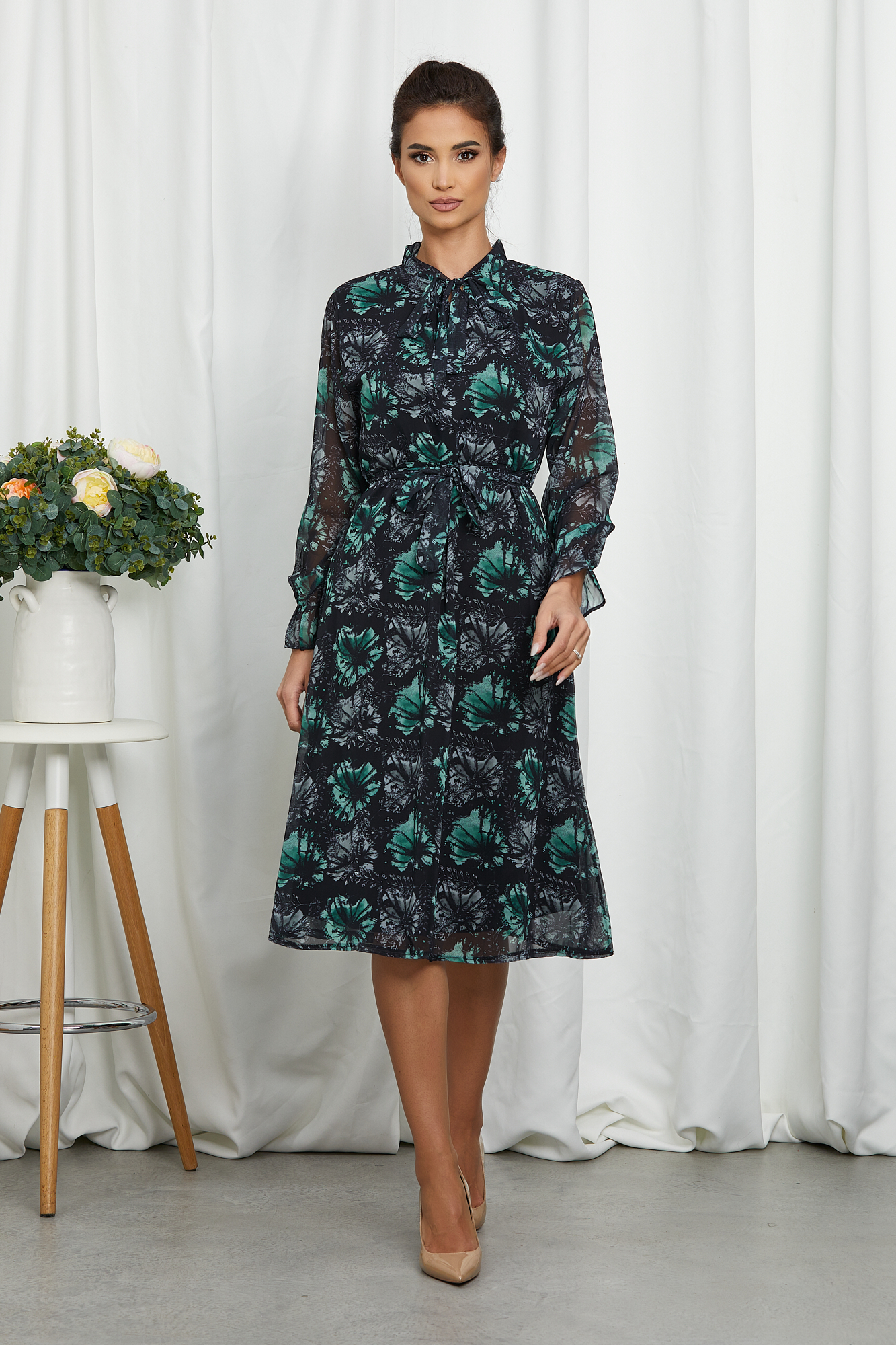 Rochie Vivian Verde Floral Rochii 2023-09-21
