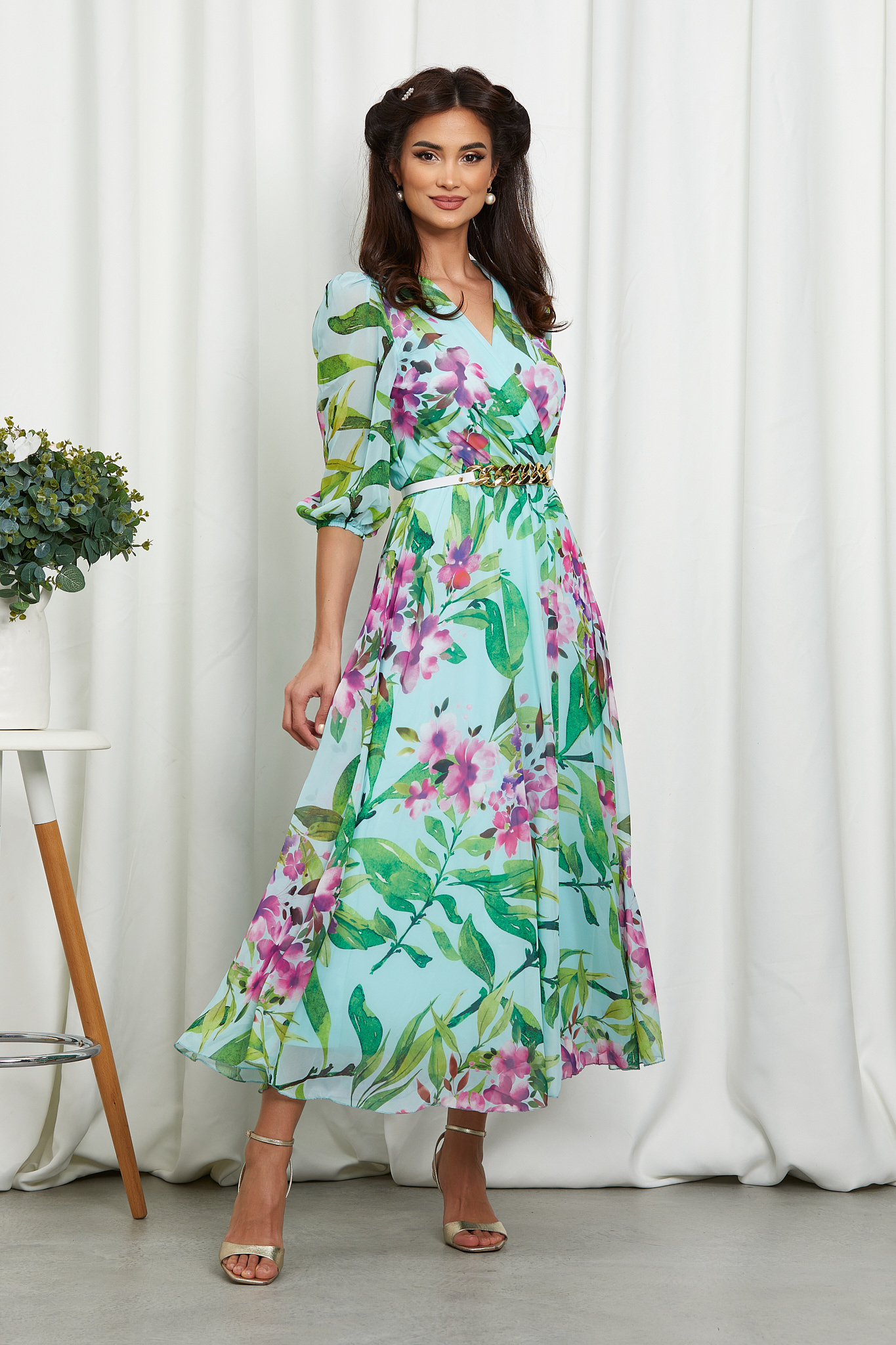 Rochie Katya Turcoaz Floral