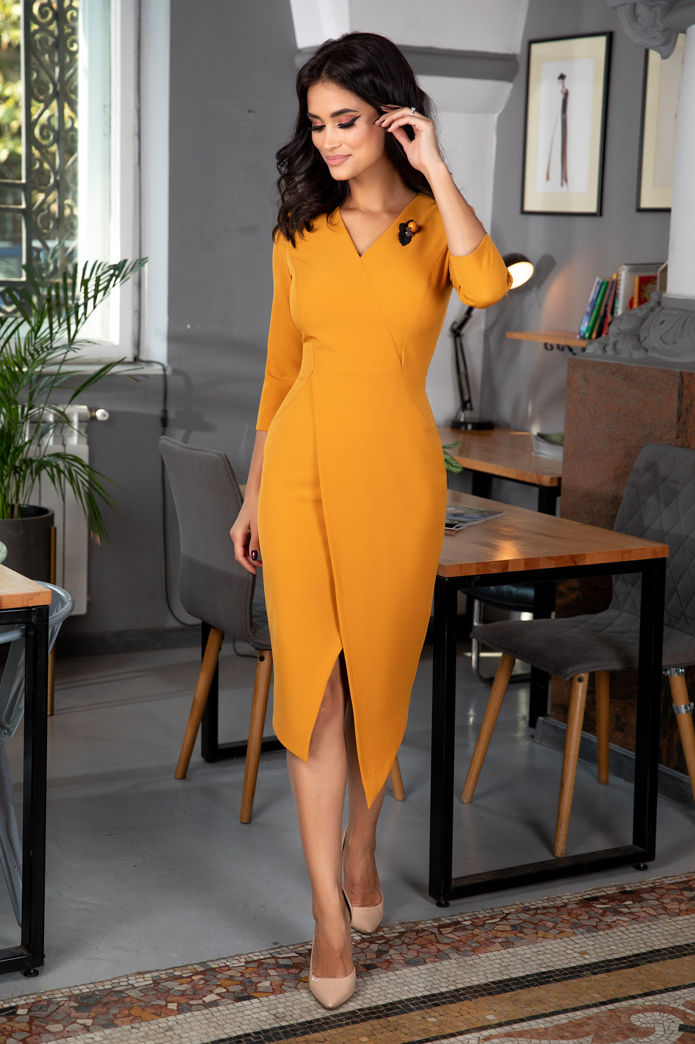 Rochie dorianna galben mustar