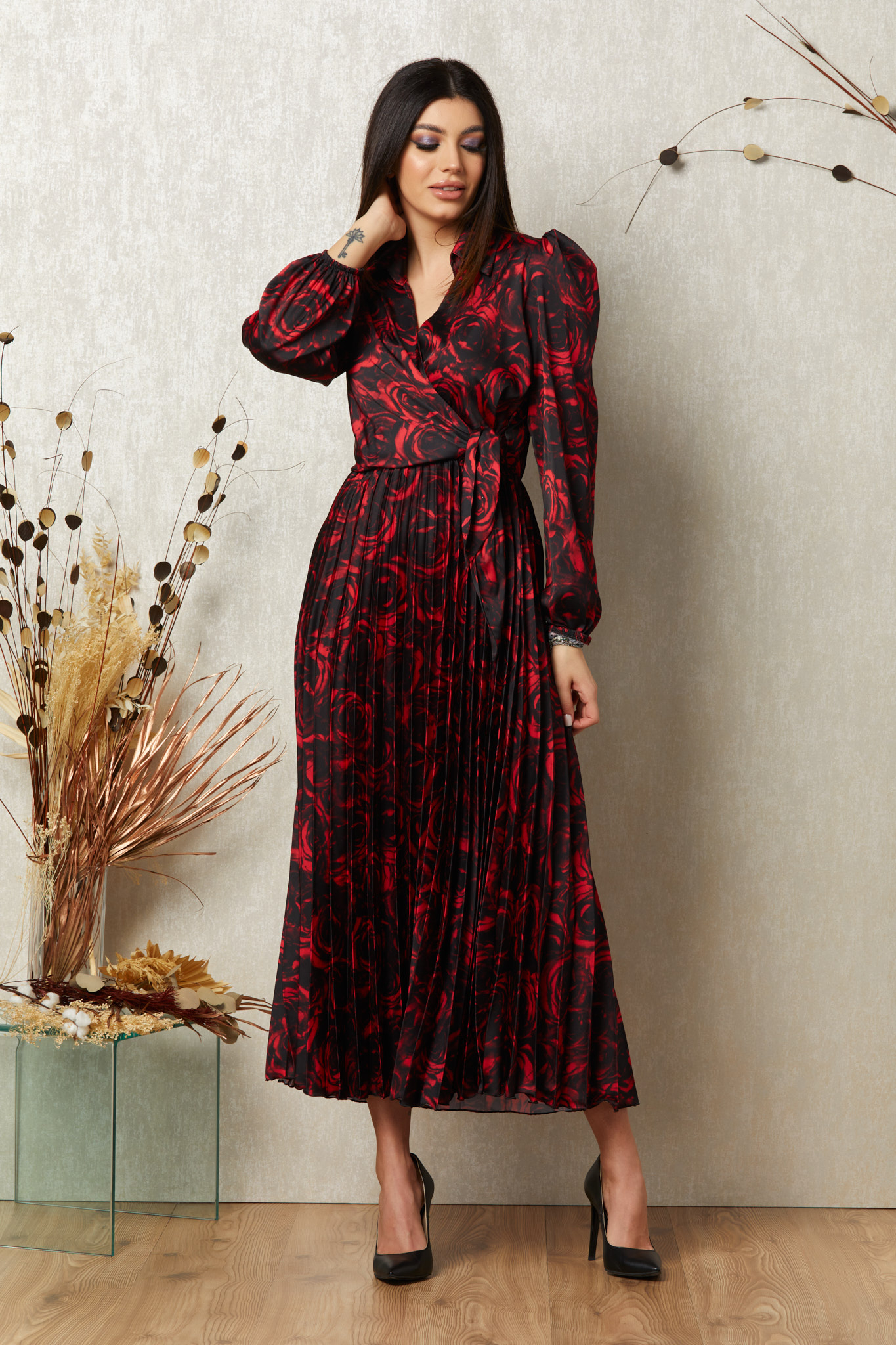 Rochie norma rosu floral