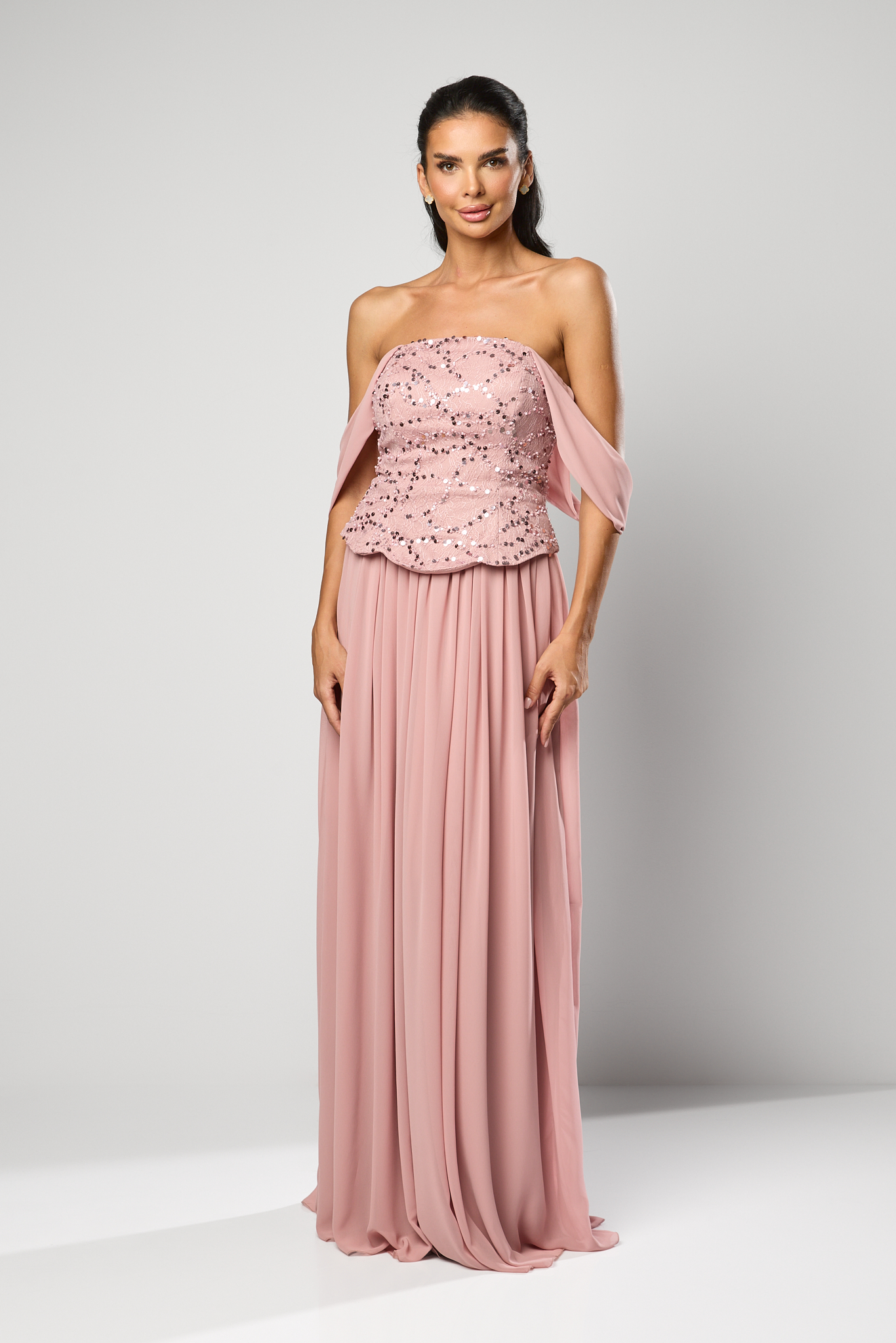 Rochie de ocazie din voal cu top din dantela si strass-uri Julietta Rose