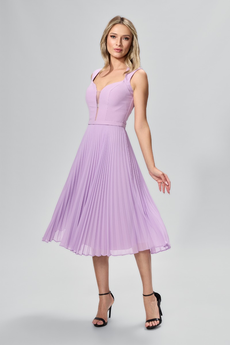 Rochie de ocazie din crepe si voal plisat Damya Lila