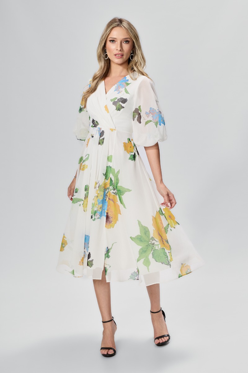 Rochie eleganta din voal cu imprimeu Lirene Alb Floral