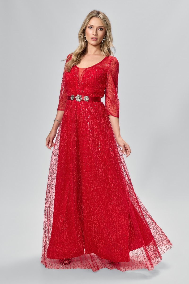 Rochie de ocazie premium din tull brodat cu paiete Principessa Rosie