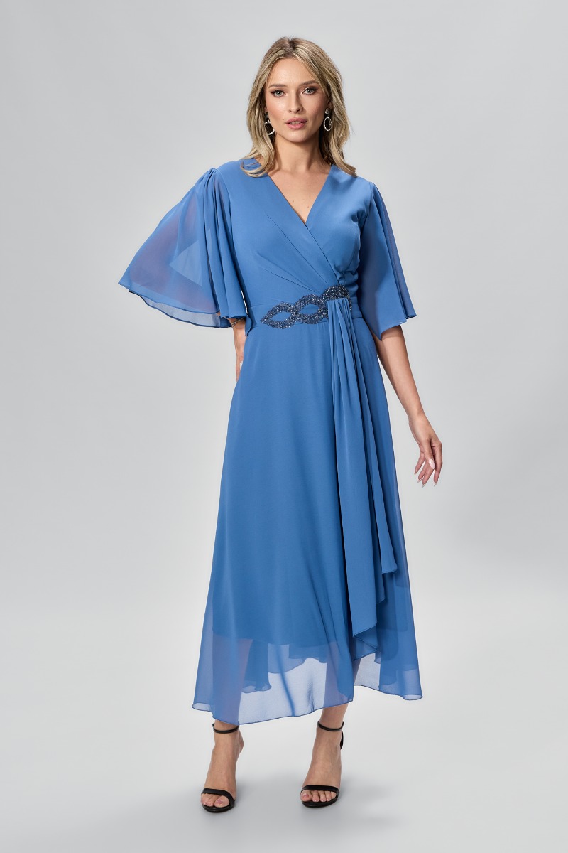 Rochie de ocazie din voal cu strass-uri in talie Justine Indigo