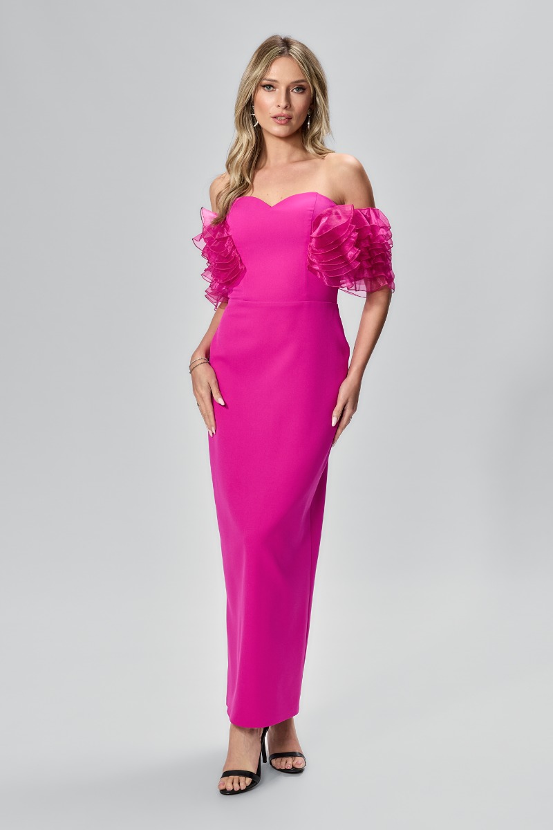 Rochie de ocazie premium cu volanase pe maneci Lavina Ciclam