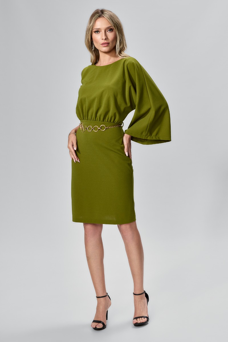Rochie eleganta cu o maneca supradimensionata Melanna Kaki